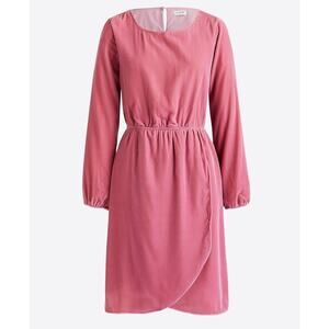 J. Crew Factory Pink Velvet Tulip Mock Wrap Long Sleeve Dress 8 10 Poet Spring